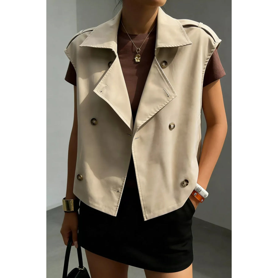 Double-Breasted Cropped Trench Vest Coat Apparel and Accessories