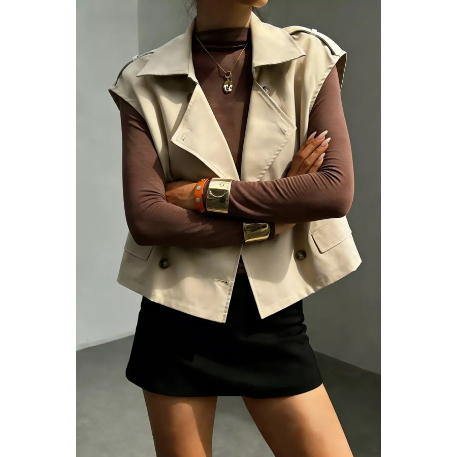 Double-Breasted Cropped Trench Vest Coat Apparel and Accessories