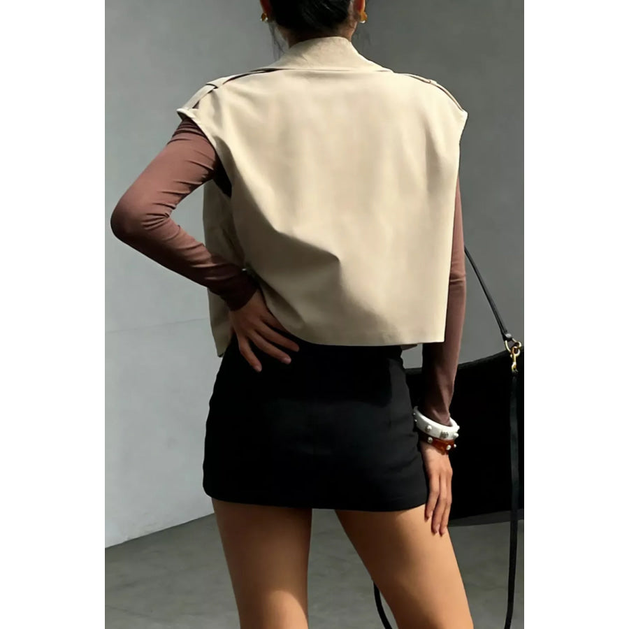 Double-Breasted Cropped Trench Vest Coat Apparel and Accessories