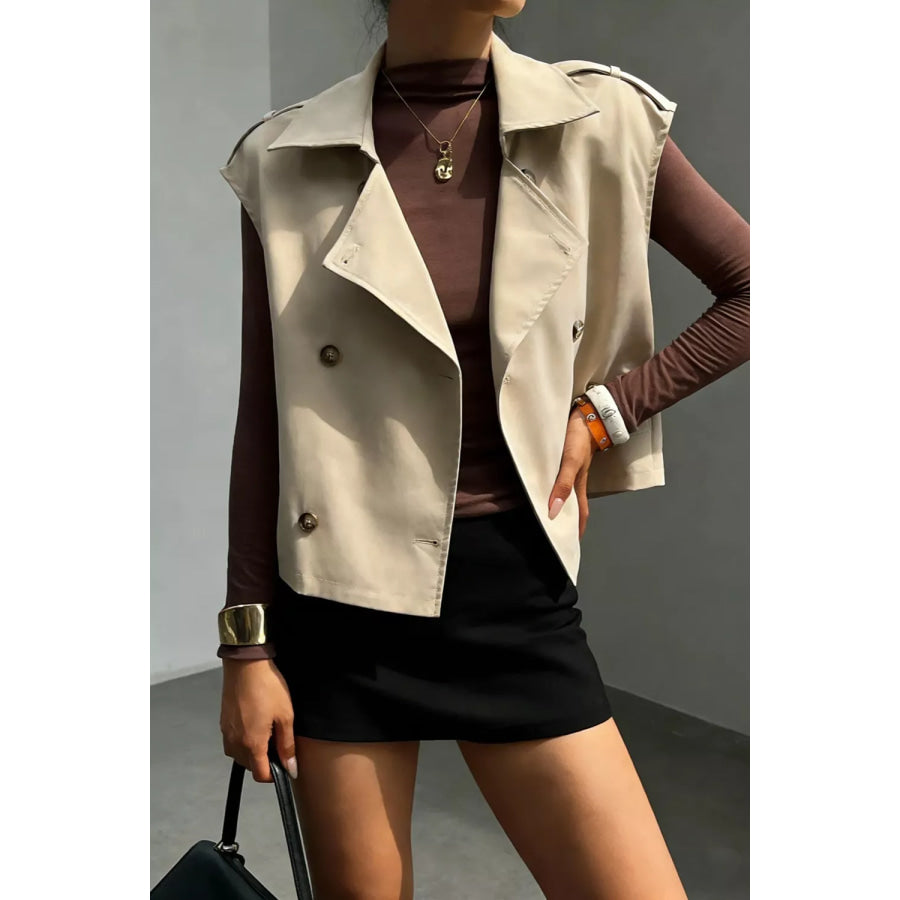 Double-Breasted Cropped Trench Vest Coat Apparel and Accessories