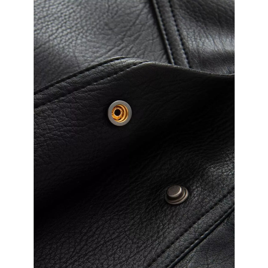 Double-Breasted Faux Leather Belted Jacket Apparel and Accessories