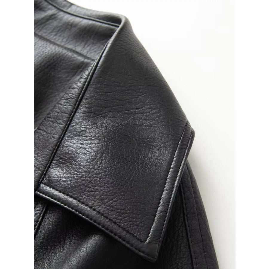 Double-Breasted Faux Leather Belted Jacket Apparel and Accessories