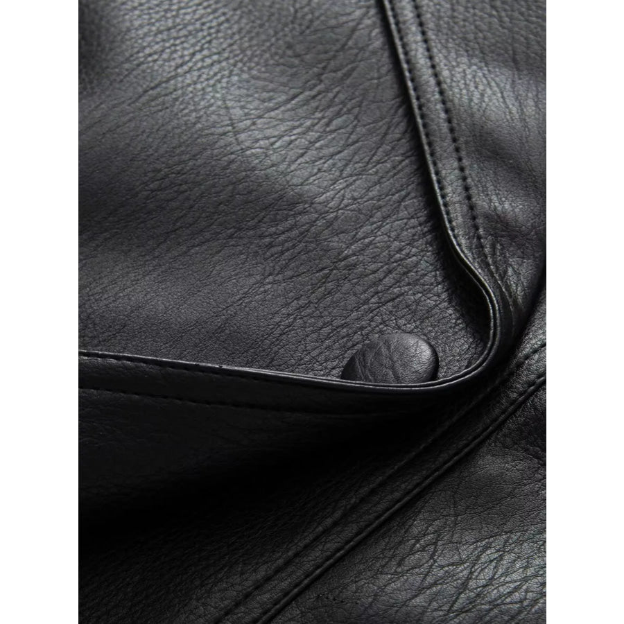 Double-Breasted Faux Leather Belted Jacket Apparel and Accessories