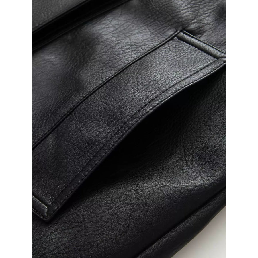 Double-Breasted Faux Leather Belted Jacket Apparel and Accessories