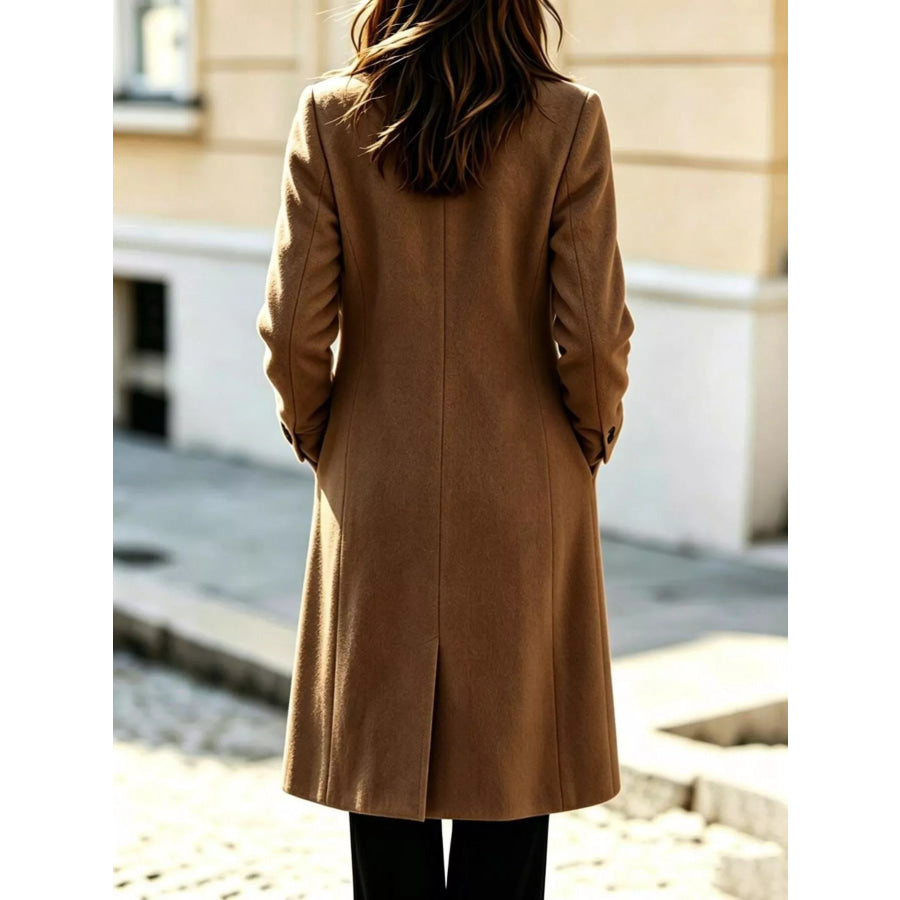 Double-Breasted Lapel Collar Coat Brown / S Apparel and Accessories