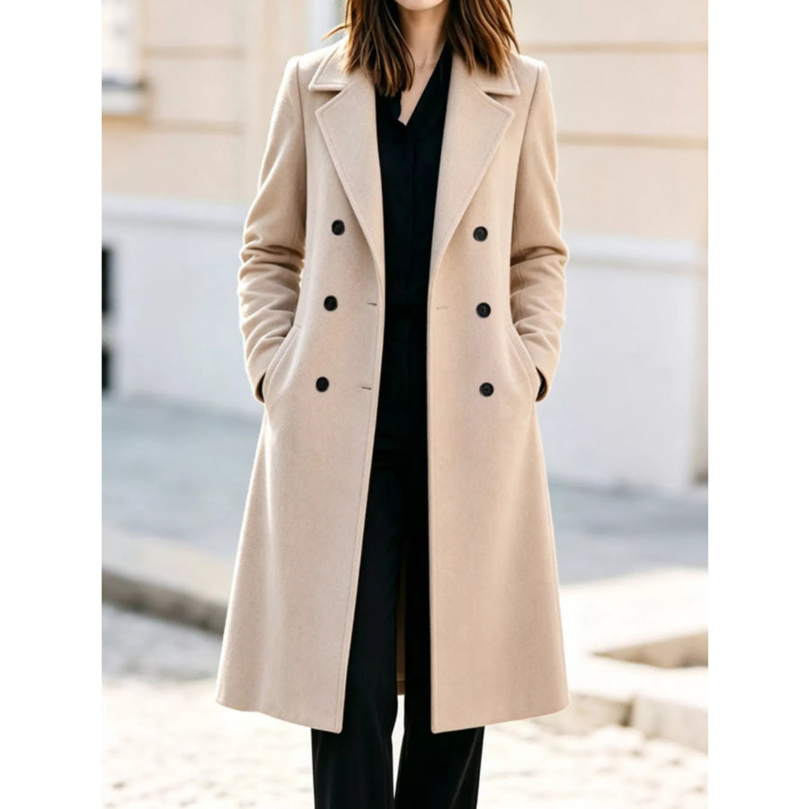 Double-Breasted Lapel Collar Coat Beige / S Apparel and Accessories