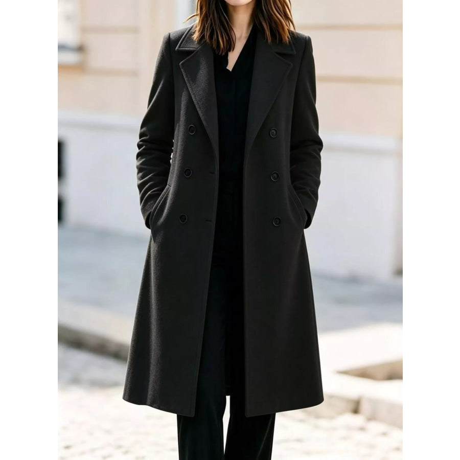 Double-Breasted Lapel Collar Coat Black / S Apparel and Accessories
