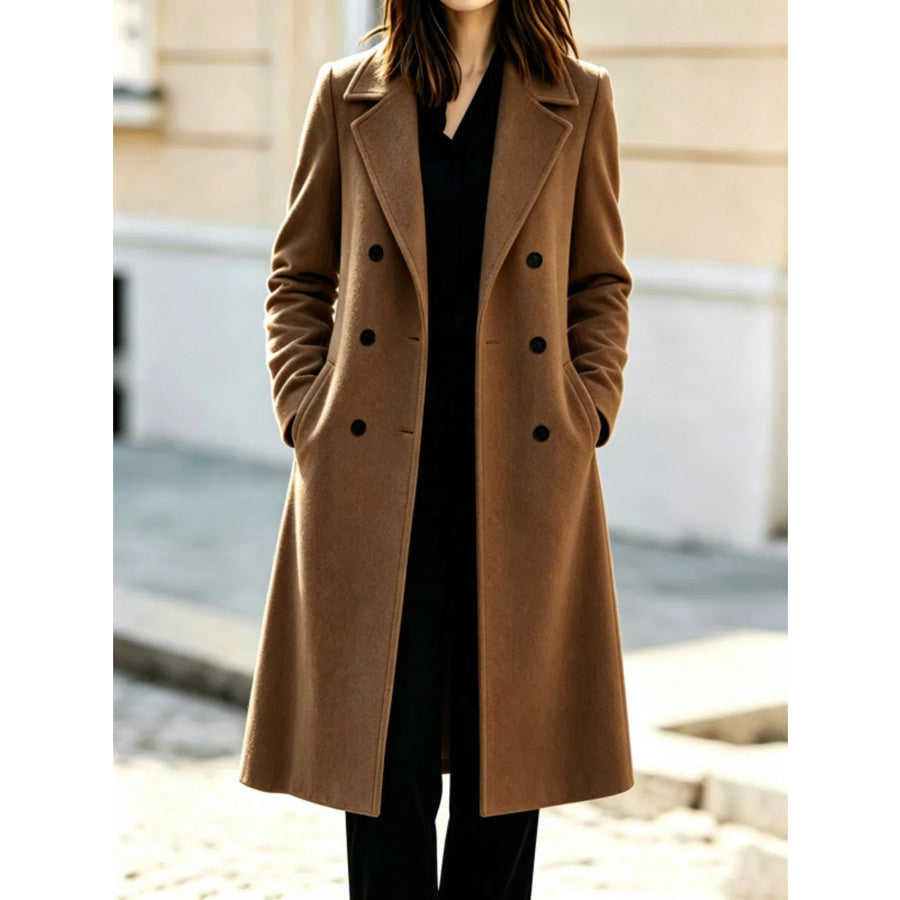 Double-Breasted Lapel Collar Coat Brown / S Apparel and Accessories
