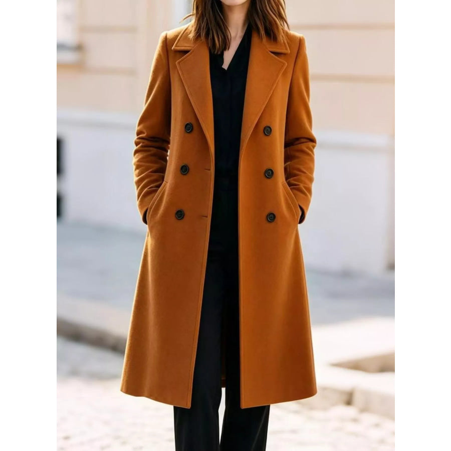 Double-Breasted Lapel Collar Coat Caramel / S Apparel and Accessories