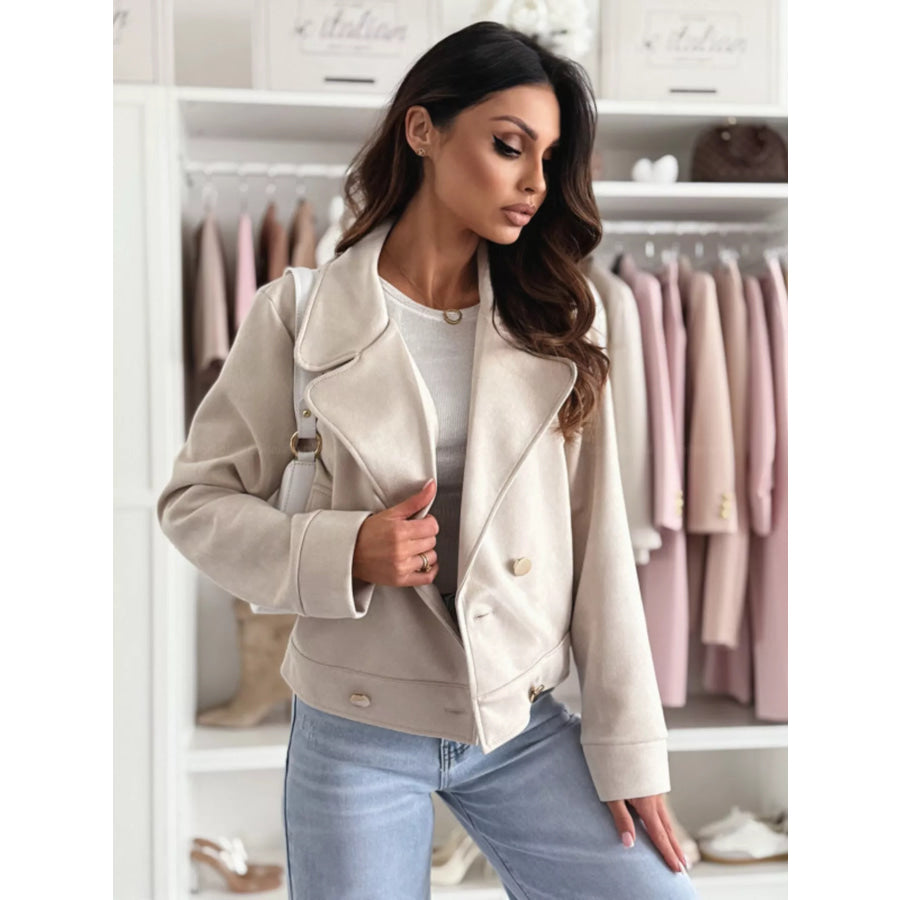 Double-Breasted Lapel Collar Jacket Apricot / S Apparel and Accessories