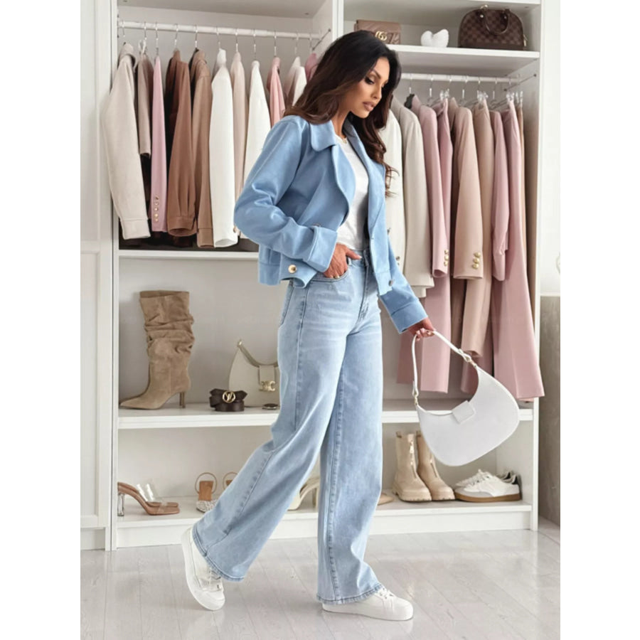 Double-Breasted Lapel Collar Jacket Apparel and Accessories