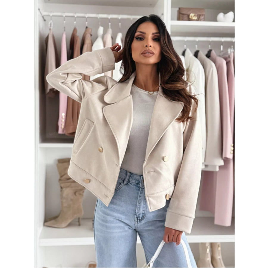 Double-Breasted Lapel Collar Jacket Apricot / S Apparel and Accessories