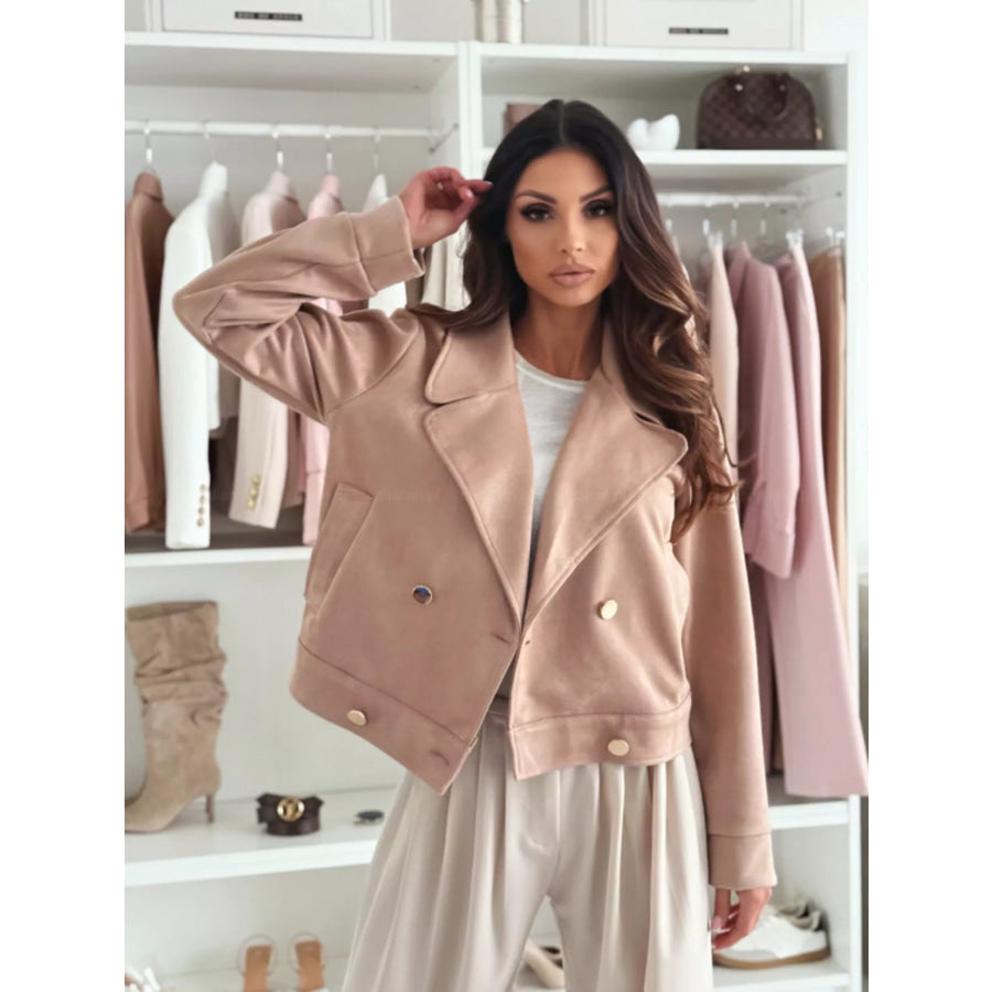 Double-Breasted Lapel Collar Jacket Khaki / S Apparel and Accessories