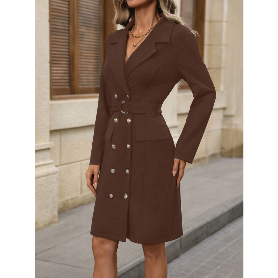 Double-Breasted Lapel Collar Long Sleeve Dress Apparel and Accessories