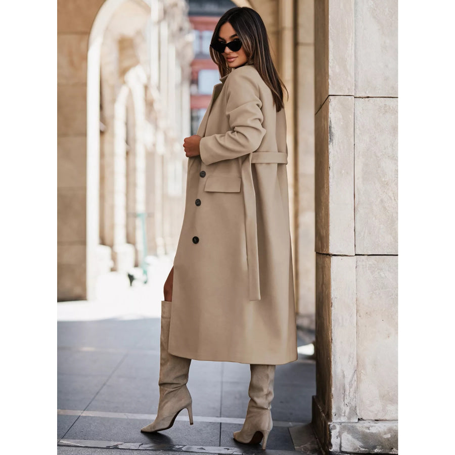 Double-Breasted Lapel Collar Longline Coat Apparel and Accessories