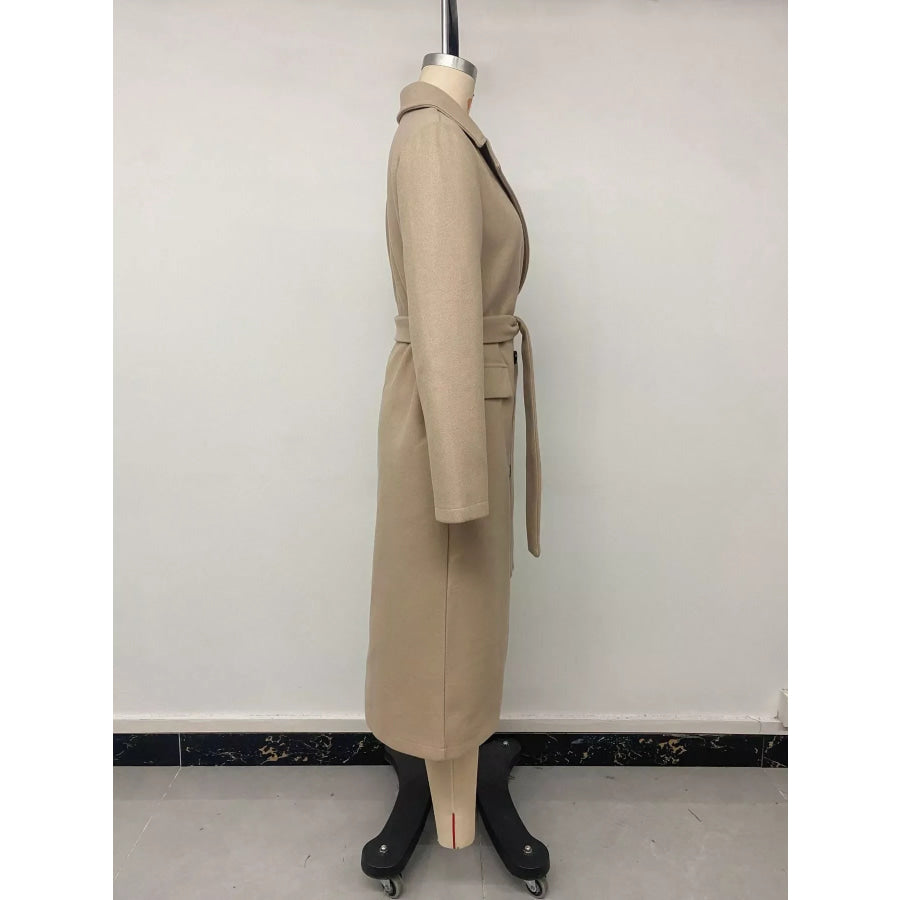 Double-Breasted Lapel Collar Longline Coat Apparel and Accessories