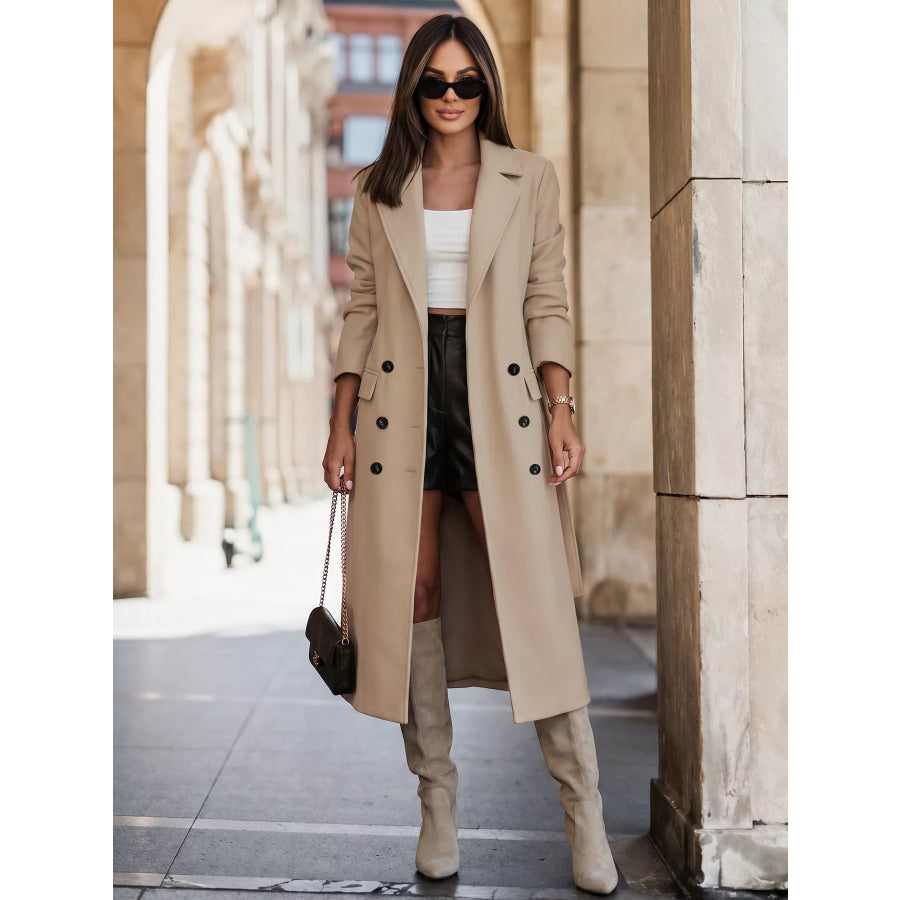 Double-Breasted Lapel Collar Longline Coat Apparel and Accessories