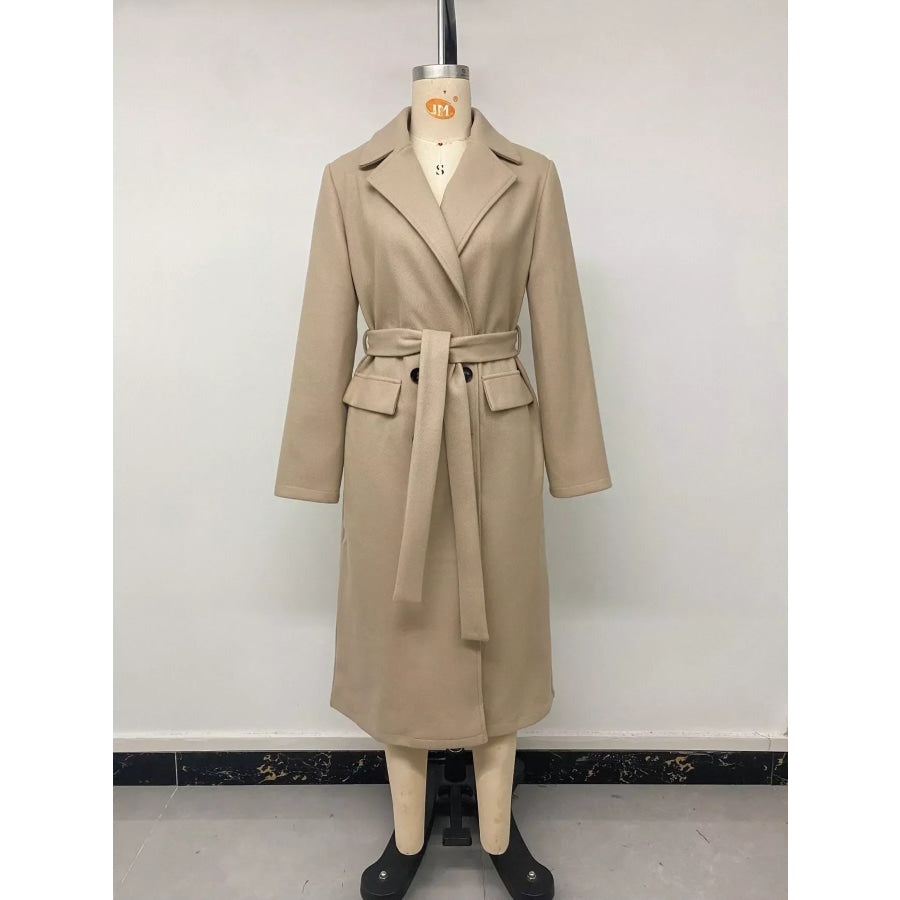 Double-Breasted Lapel Collar Longline Coat Apparel and Accessories