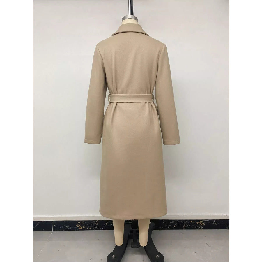 Double-Breasted Lapel Collar Longline Coat Apparel and Accessories
