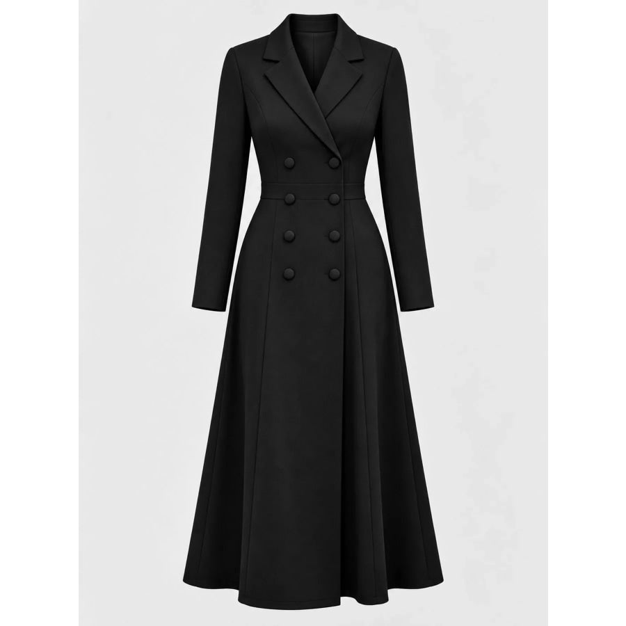 Double-Breasted Lapel Collar Midi Dress Apparel and Accessories