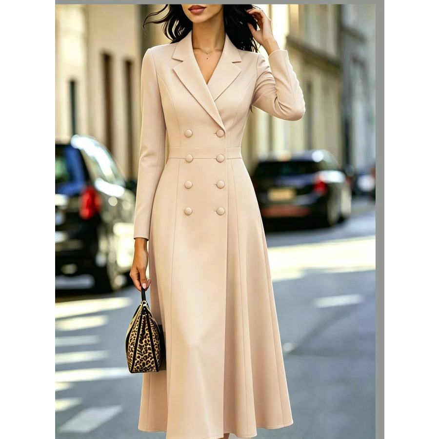 Double-Breasted Lapel Collar Midi Dress Apparel and Accessories