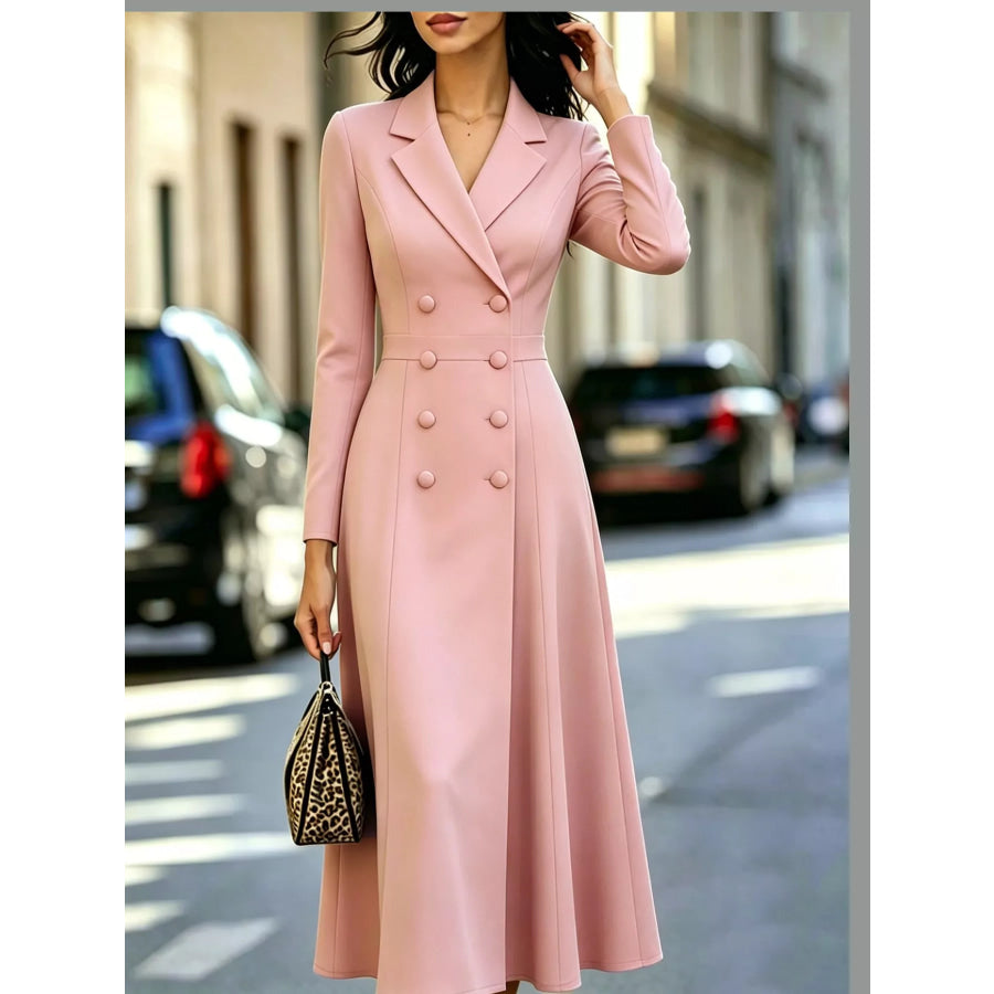 Double-Breasted Lapel Collar Midi Dress Apparel and Accessories
