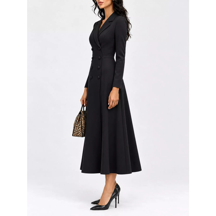 Double-Breasted Lapel Collar Midi Dress Apparel and Accessories