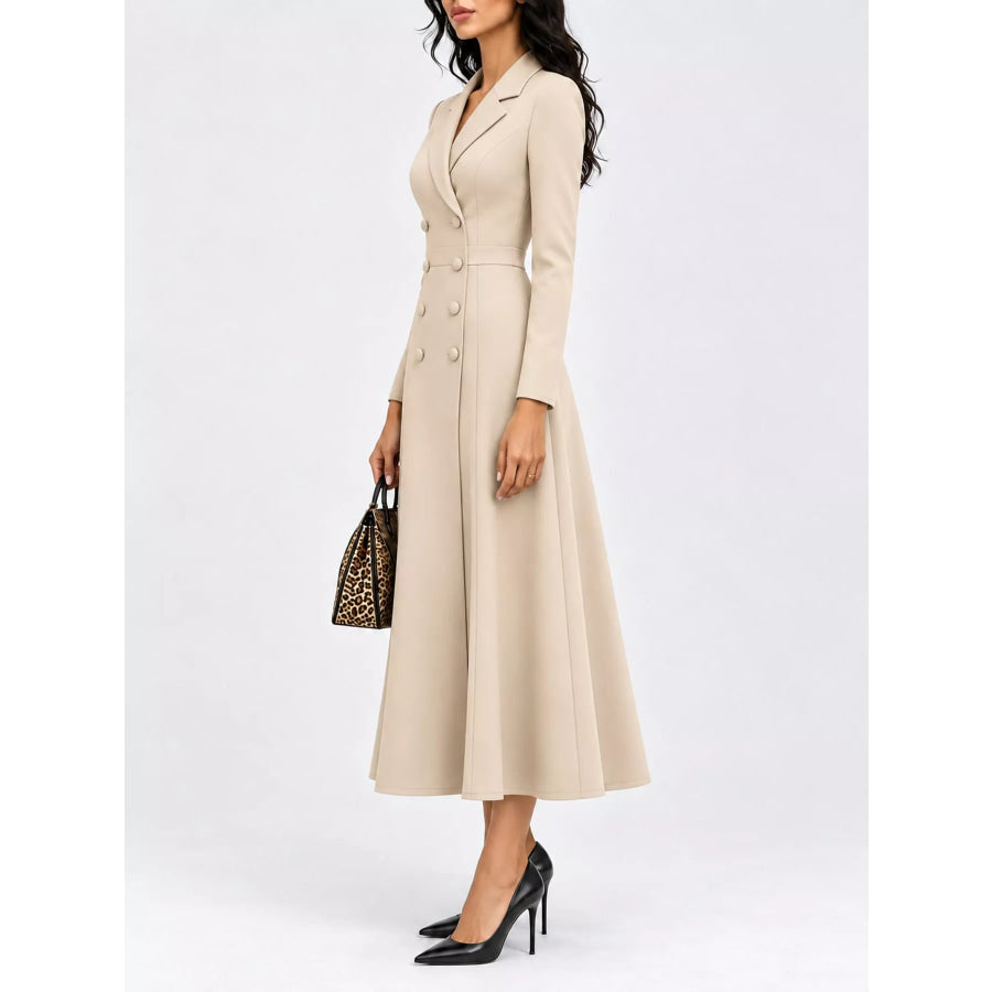 Double-Breasted Lapel Collar Midi Dress Apparel and Accessories