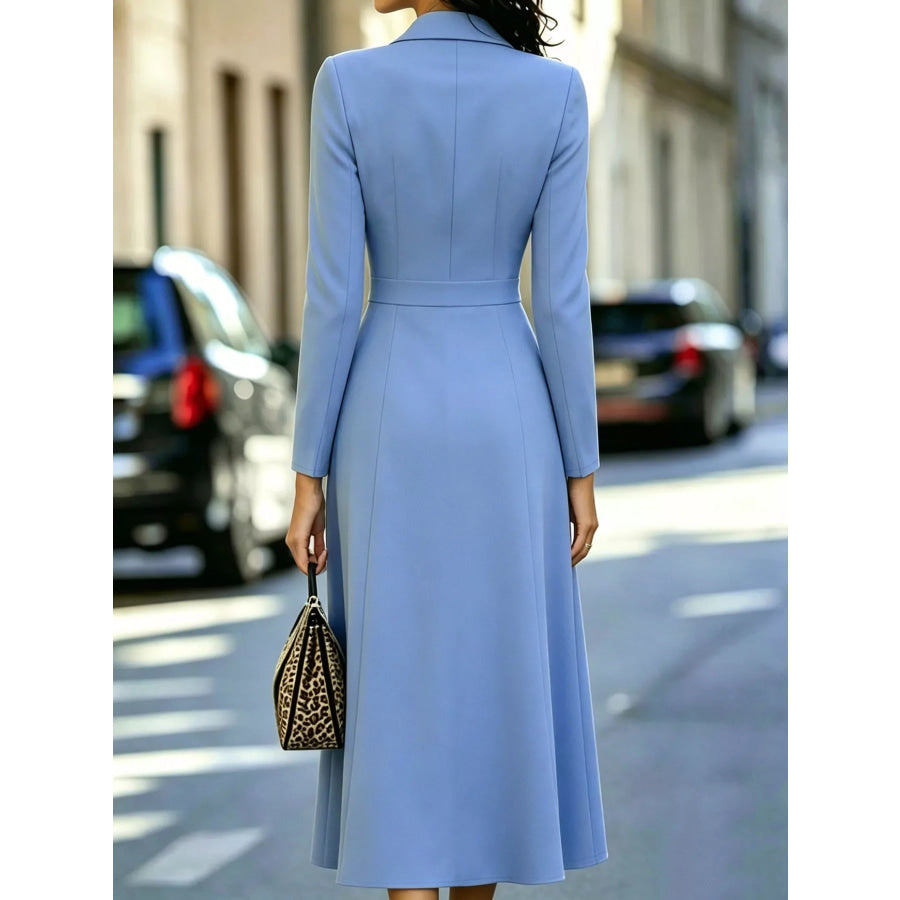 Double-Breasted Lapel Collar Midi Dress Apparel and Accessories