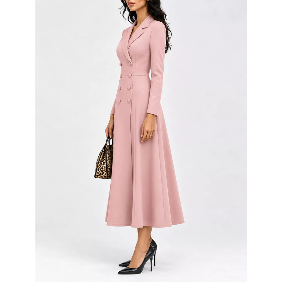 Double-Breasted Lapel Collar Midi Dress Apparel and Accessories