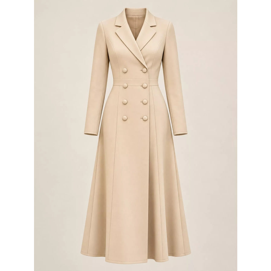 Double-Breasted Lapel Collar Midi Dress Apparel and Accessories