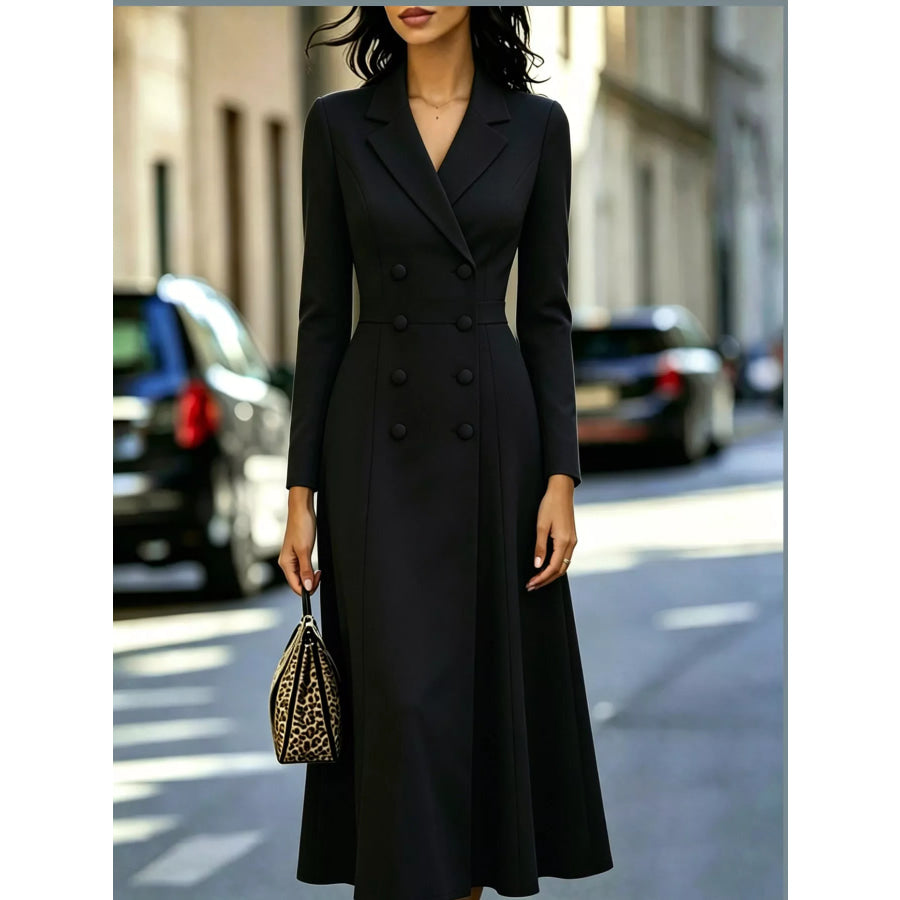 Double-Breasted Lapel Collar Midi Dress Apparel and Accessories