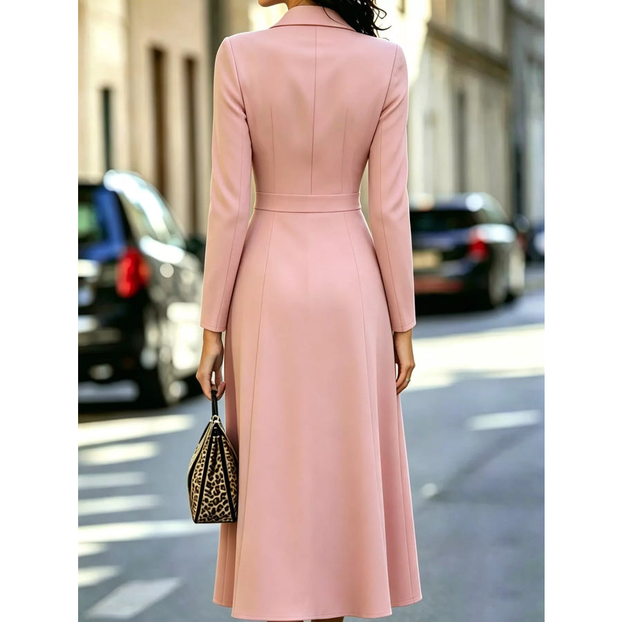 Double-Breasted Lapel Collar Midi Dress Apparel and Accessories