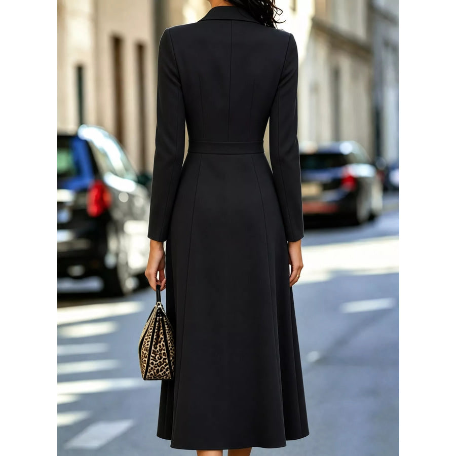 Double-Breasted Lapel Collar Midi Dress Apparel and Accessories