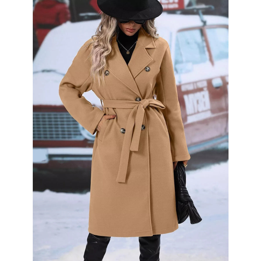 Double-Breasted Lapel Collar Overcoat Apparel and Accessories