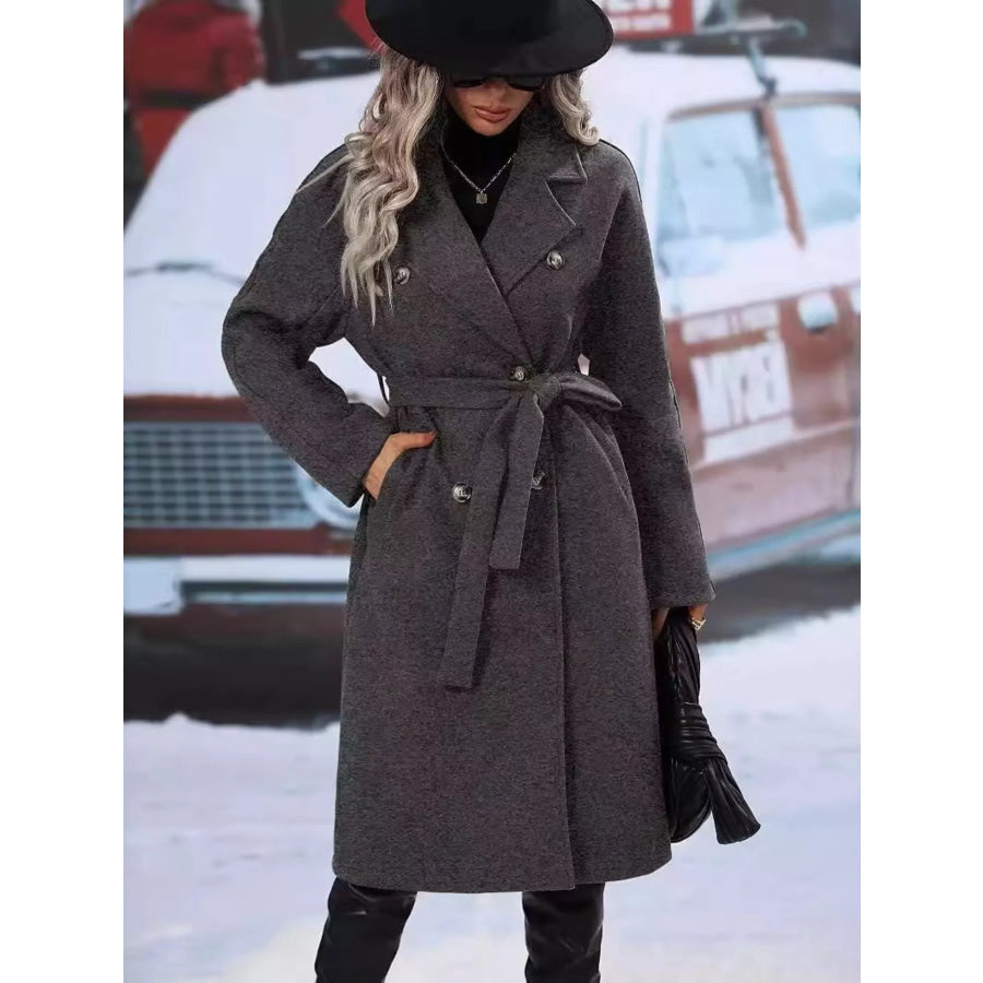 Double-Breasted Lapel Collar Overcoat Dark Gray / S Apparel and Accessories