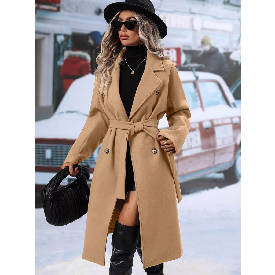 Double-Breasted Lapel Collar Overcoat Khaki / S Apparel and Accessories