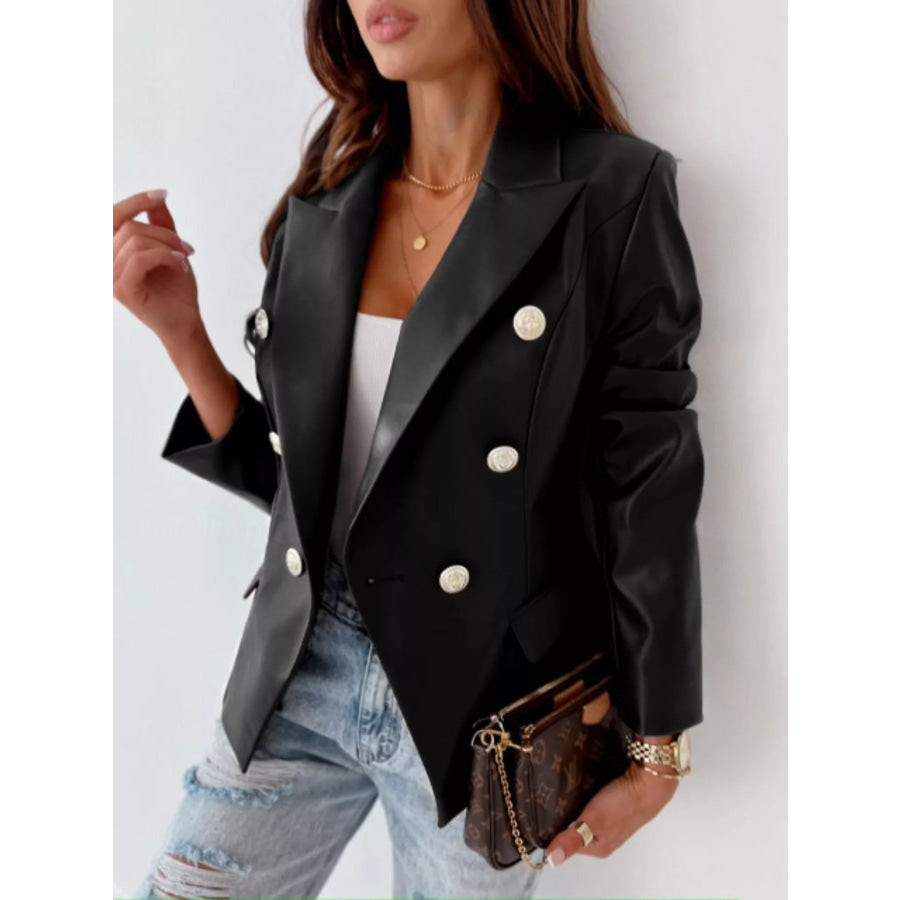 Double-Breasted Long Sleeve Blazer Black / S Apparel and Accessories