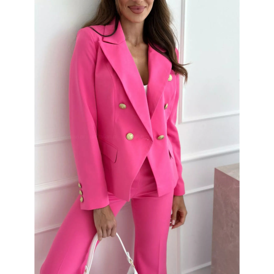 Double-Breasted Long Sleeve Blazer Hot Pink / S Apparel and Accessories