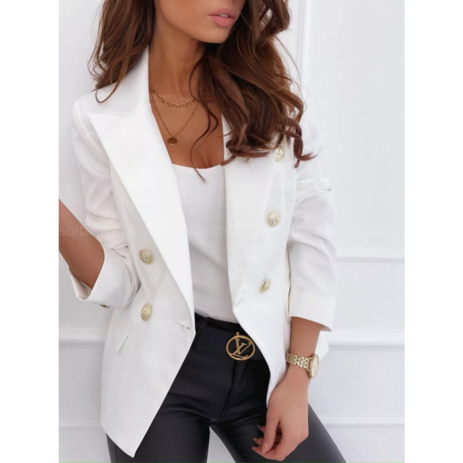 Double-Breasted Long Sleeve Blazer White / S Apparel and Accessories