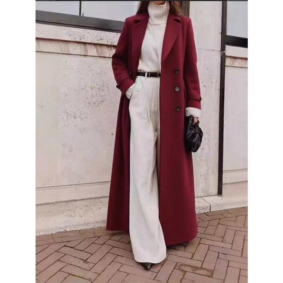 Double-Breasted Longline Overcoat Burgundy / S Apparel and Accessories