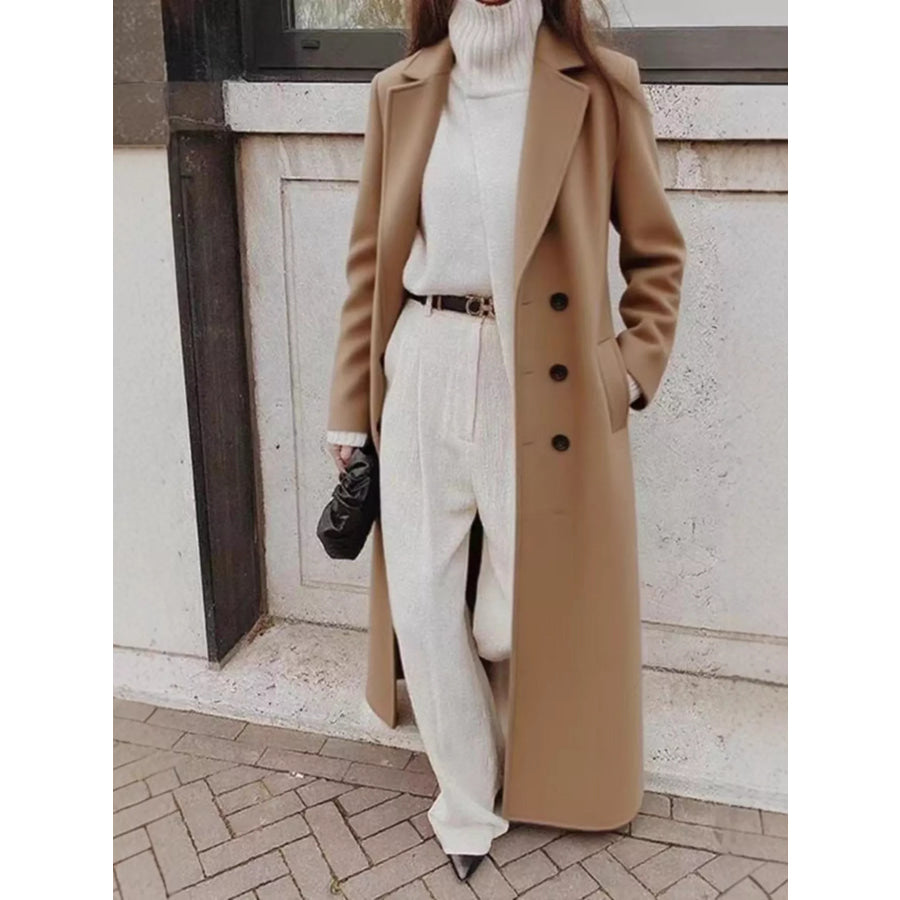 Double-Breasted Longline Overcoat Khaki / S Apparel and Accessories