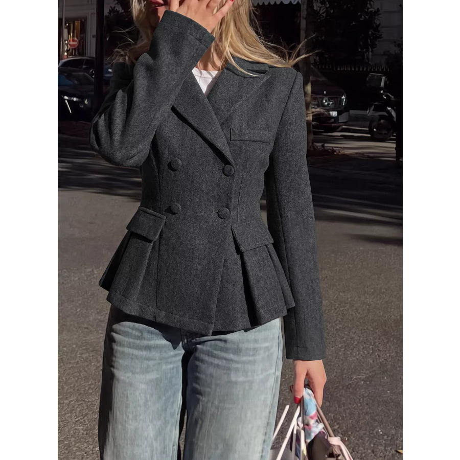 Double-Breasted Peplum Blazer Dark Gray / S Apparel and Accessories