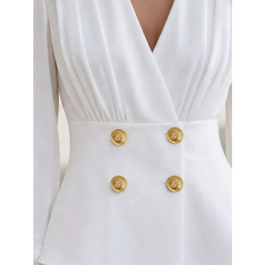 Double-Breasted Peplum Blouse with Gold Buttons Apparel and Accessories
