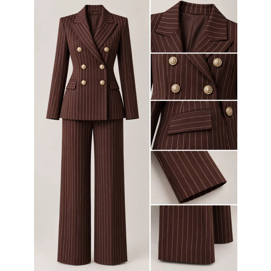 Double-Breasted Pinstripe Blazer and Wide-Leg Pants Set Apparel Accessories