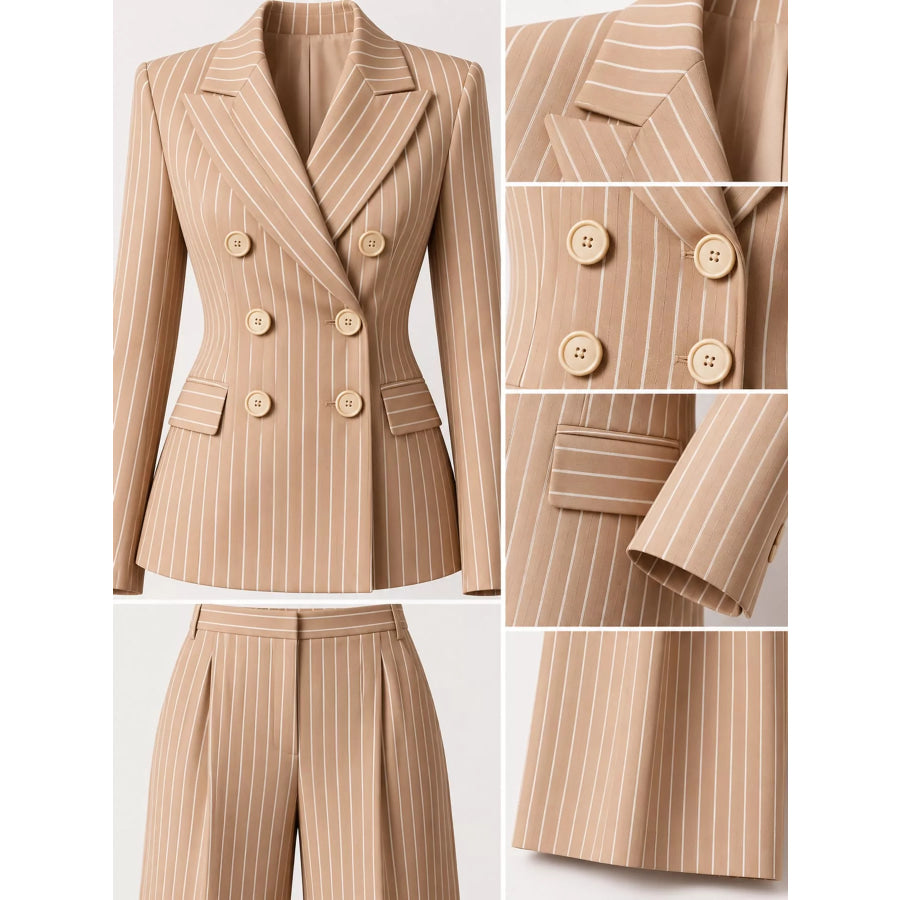 Double-Breasted Pinstripe Blazer and Wide-Leg Pants Set Apparel Accessories