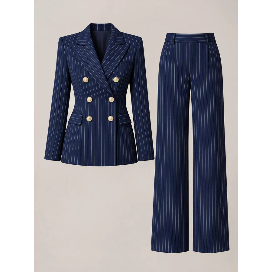 Double-Breasted Pinstripe Blazer and Wide-Leg Pants Set Apparel Accessories