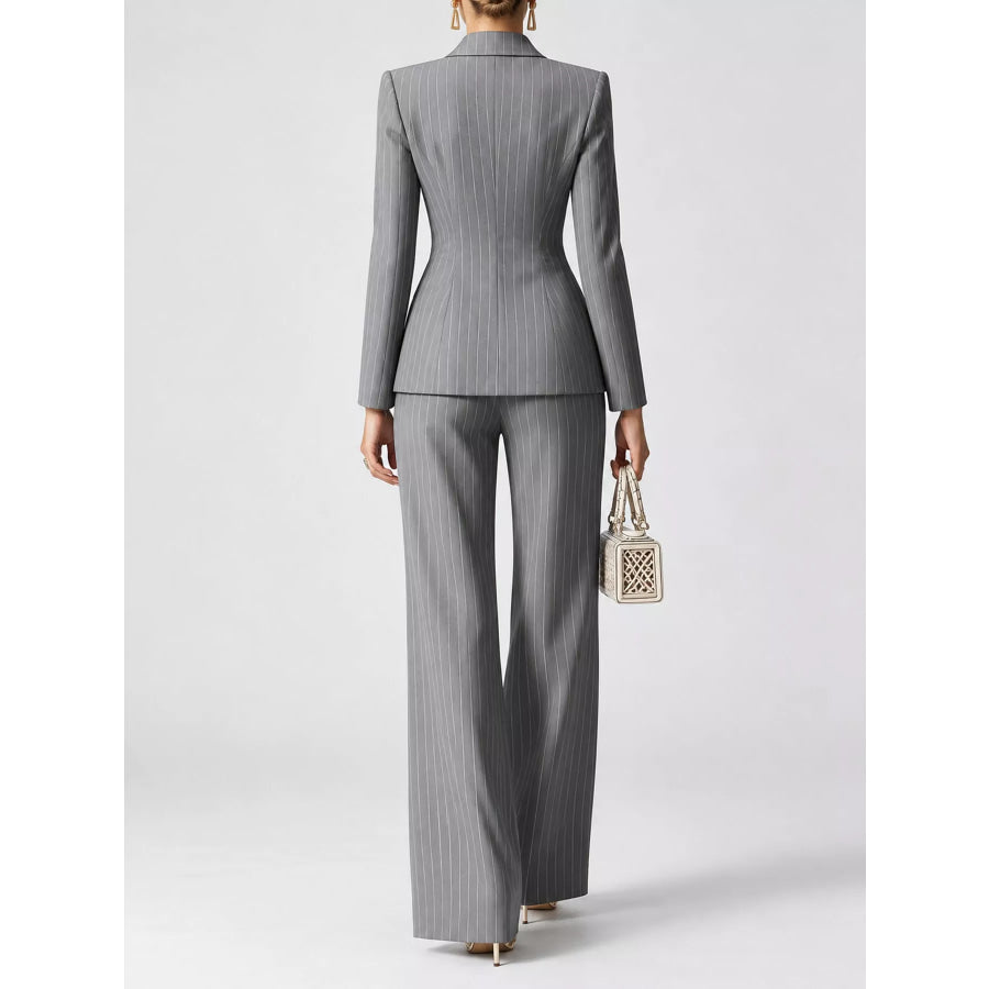 Double-Breasted Pinstripe Blazer and Wide-Leg Pants Set Apparel Accessories