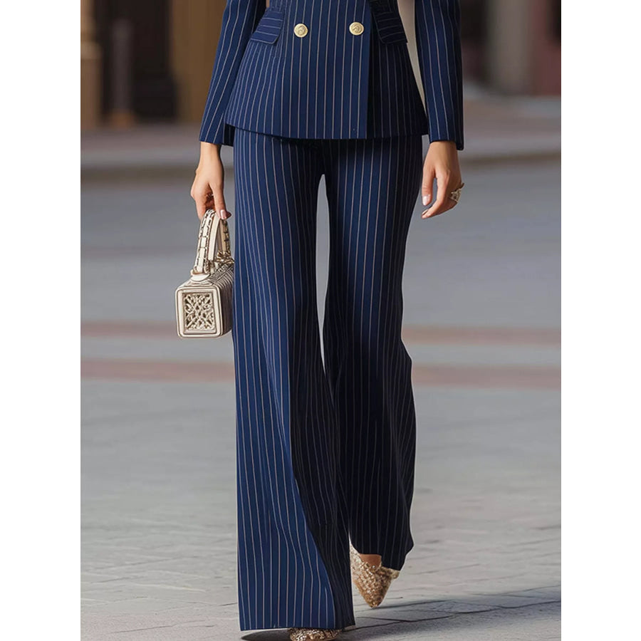 Double-Breasted Pinstripe Blazer and Wide-Leg Pants Set Apparel Accessories
