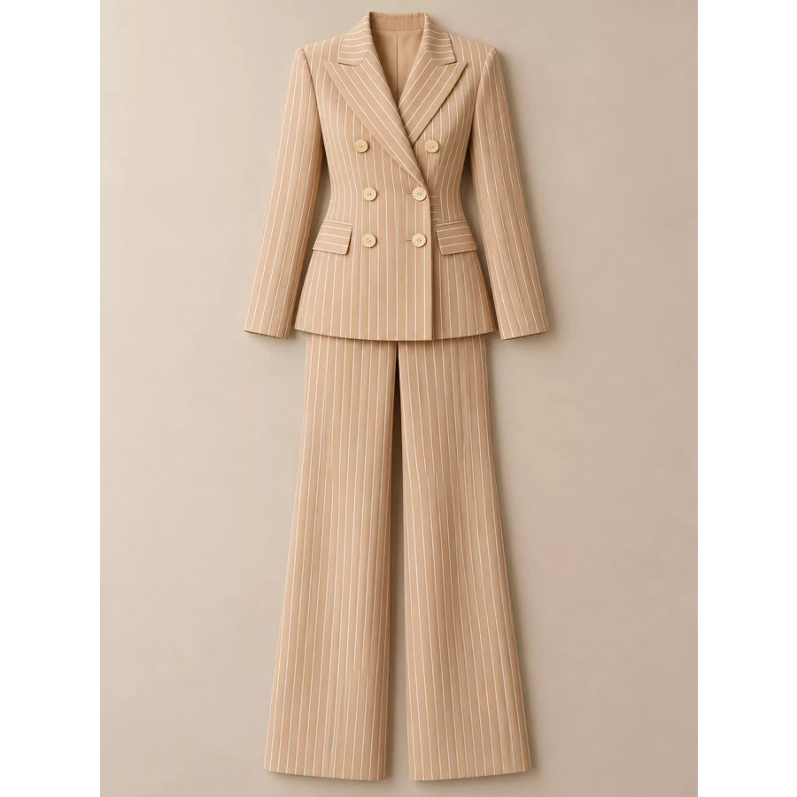 Double-Breasted Pinstripe Blazer and Wide-Leg Pants Set Apparel Accessories